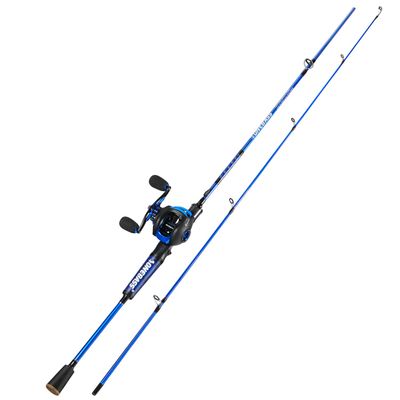 One Bass Fishing Rod Reel Combo, Baitcasting Fishing Pole with Graphite 2Pc Blanks - Blue -Left Handed - 6'0"