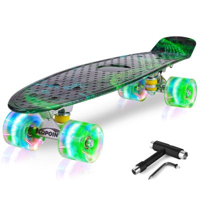 Kqpoinw Skateboards, 22" Complete Skateboard for Kids Ages 6-12, Mini Cruiser Skateboard for Kids Boys Girls Teens Beginners with Colorful LED Light up Flashing Wheels Skate Tool