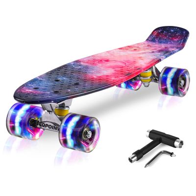 Kqpoinw Skateboards, 22" Complete Skateboard for Kids Ages 6-12, Mini Cruiser Skateboard for Kids Boys Girls Teens Beginners with Colorful LED Light up Flashing Wheels Skate Tool