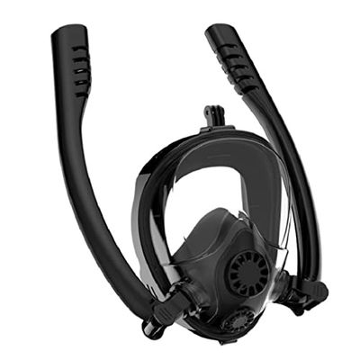 LUYILA Double Tube Diving mask, Full Face Snorkel Mask - Snorkel Set, 180 Panoramic View Anti-Fog Anti-Leak Snorkeling Mask, Very Suitable for Diving Enthusiasts (Color : Black, Size : Large)