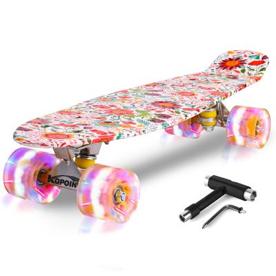 Kqpoinw Kids Skateboard, 22" Complete Skateboards for Kid,Teens,Girls,Beginners,Skate Board,Skateboards with Flower Pattern, Colorful LED Light up Wheels,Skate Tool, Ideal Gift for Girls,Kids