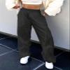 DUKBUBI Parachute Pants for Women Elastic Waistline Drawstring Cargo Pants High-Rise Joggers with Pockets Casual Hiking Pants Black view 2
