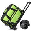 GoHimal Double Roller 2 Ball Bowling Bag with Separate Shoe Compartment for Bowling Shoes (Up To US Mens Size 15) and Oversized Accessory Pocket, Retractable Handle - Extends to 40" (Black-Green) view 1
