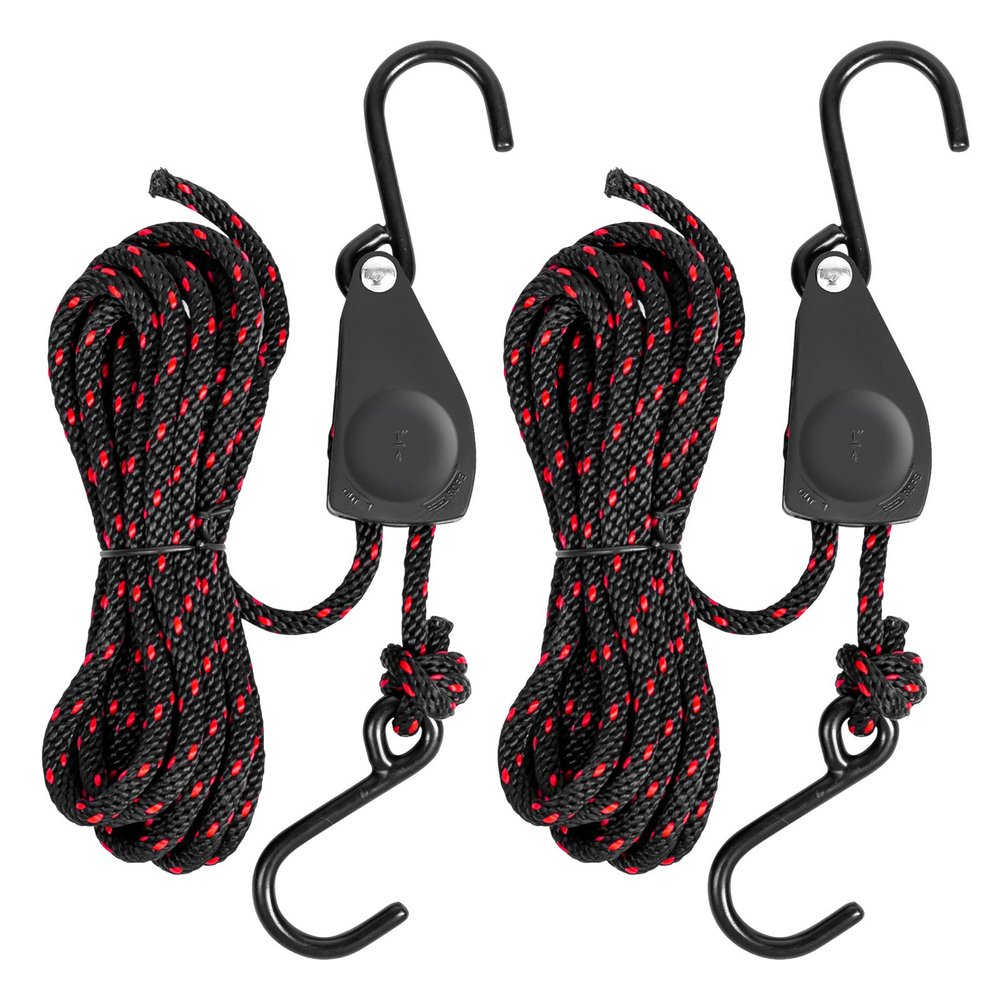 2PCS Kayak Tie Downs Straps, 1/4" x 12ft Adjustable Tie Down Straps Canoe Bow and Stern Tie Down Strap,Heavy Duty Tie Downs Hanger Kayak Accessories