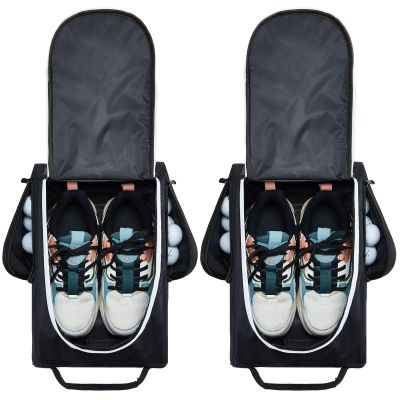 Funtery 2 Pcs Golf Shoe Bag for Travel Zippered Sports Shoe Carrier Tote Bags Golf Accessories with Ventilation Outside Pocket for Balls Tees Socks Accessories Men Women(Black, Gray)