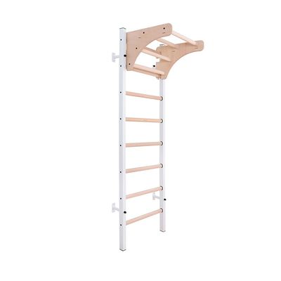 BenchK 211W Wallbars, Stall Bars, Swedish Ladder, Gymnastic Ladder with Steel Frame, 8 Solid Beech Oval Rungs and Adjustable Beech Wooden Pull Up Bar for Suspension Training, Strength Training