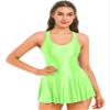 LiiYii Women's Sleeveless Skirted Leotard Ballet Dance Dress Glossy Silky Gymnastic Yoga Bodysuits Fluorescent Green Small view 3