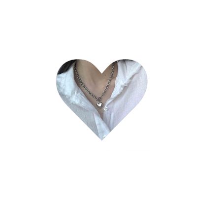 Allereyae Vintage Love Heart Choker Necklace Silver Paper Clip Necklace Puffy Heart Toggle Necklace Open Circle T Bar Necklace Jewelry for Women