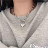 Allereyae Vintage Love Heart Choker Necklace Silver Paper Clip Necklace Puffy Heart Toggle Necklace Open Circle T Bar Necklace Jewelry for Women view 2