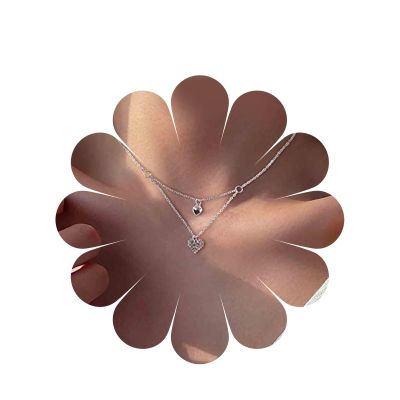 Allereyae Vintage Layered Crystal Heart Necklace Rhinestone Heart Pendant Necklace Heart Love Choker Necklace Silver Love Choker Necklace Jewelry for Women
