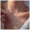 Allereyae Vintage Layered Crystal Heart Necklace Rhinestone Heart Pendant Necklace Heart Love Choker Necklace Silver Love Choker Necklace Jewelry for Women view 2