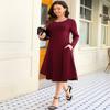 MISSKY Women's Long Sleeve Pullover Pocket Loose Swing Casual Dress, Wine 2XL view 2