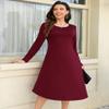 MISSKY Women's Long Sleeve Pullover Pocket Loose Swing Casual Dress, Wine 2XL view 3