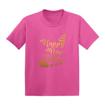 Happy New Year - Gold Foil NYE Eve Infant/Toddler Cotton Jersey T-Shirt (Pink, 12 Months)