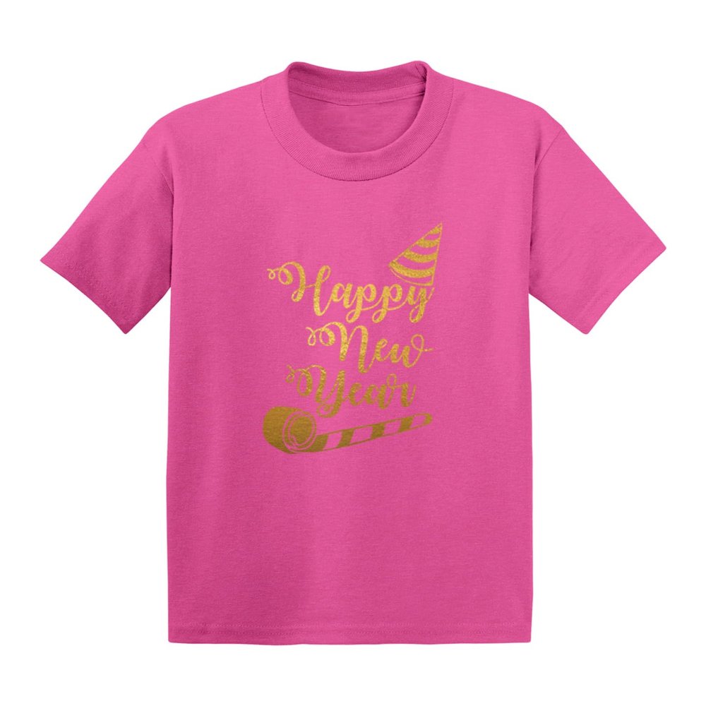 Happy New Year - Gold Foil NYE Eve Infant/Toddler Cotton Jersey T-Shirt (Pink, 12 Months)