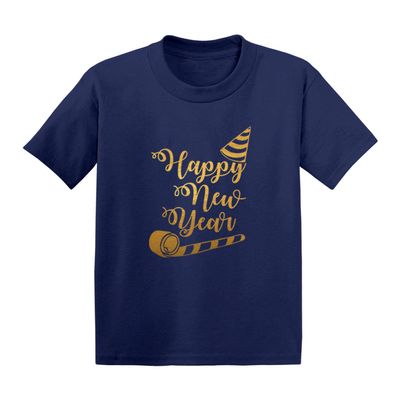 Happy New Year - Gold Foil NYE Eve Infant/Toddler Cotton Jersey T-Shirt (Navy, 18 Months)