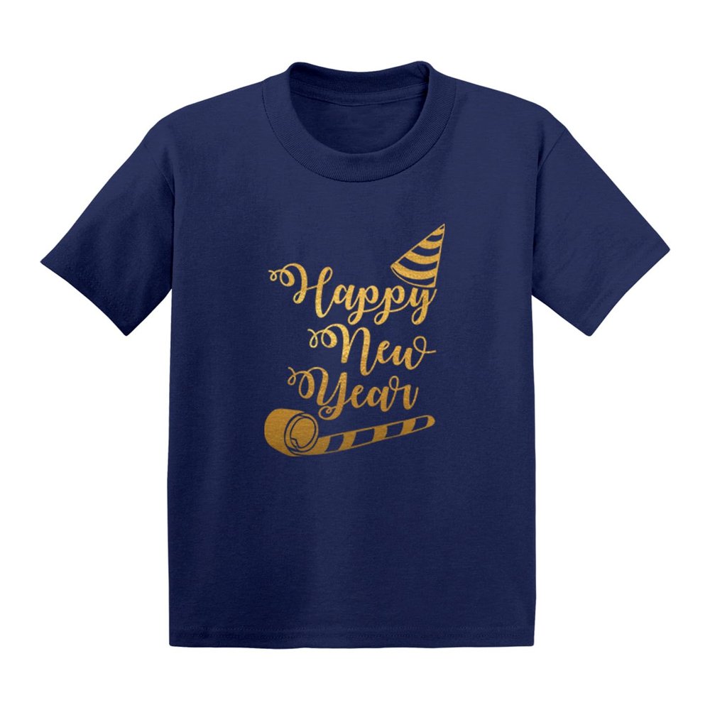 Happy New Year - Gold Foil NYE Eve Infant/Toddler Cotton Jersey T-Shirt (Navy, 18 Months)