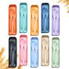Reusable Travel Utensils Set with Case, 10 Sets Wheat Straw Portable Plastic Fork Spoons Knife Camping Cutlery, Eco-Friendly BPA Free Lunch Tableware for Kids Adults Travel Picnic Utensils view 1