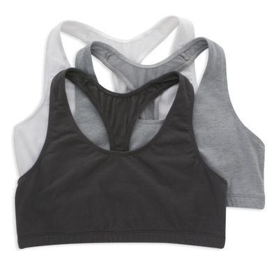 Hanes Racerback Bralette Pack, Stretch Cotton Knit Low-Impact Bra, Moisture-Wicking Cotton T-Back Bra Top, 3-Pack