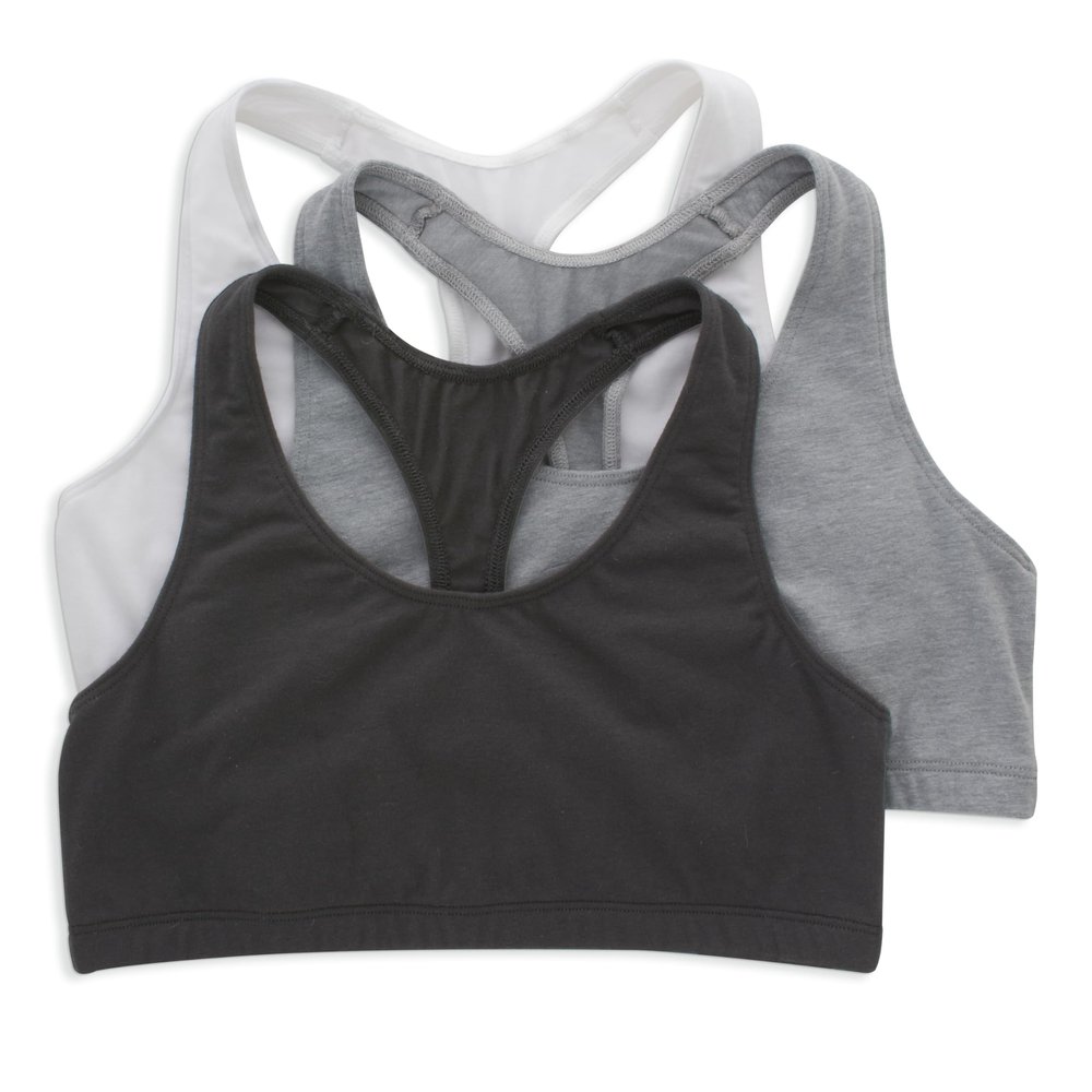 Hanes Racerback Bralette Pack, Stretch Cotton Knit Low-Impact Bra, Moisture-Wicking Cotton T-Back Bra Top, 3-Pack