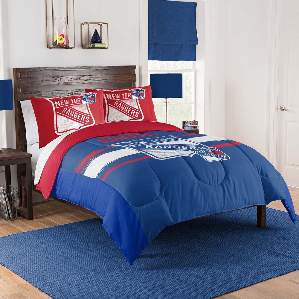 NORTHWEST Officially Licensed New York Rangers NHL Team Comforter Set Microfiber Full/Queen Comforter & Sham with Hockey Logo for Fans, Dorms, Game Day Bedrooms