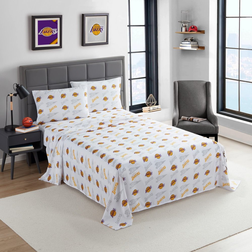 NORTHWEST Officially Licensed Los Angeles Lakers NBA Full Size Sheet Set  Soft Team Logo Bedding for Dorms, Bedrooms, Fan Caves & Game Day Style