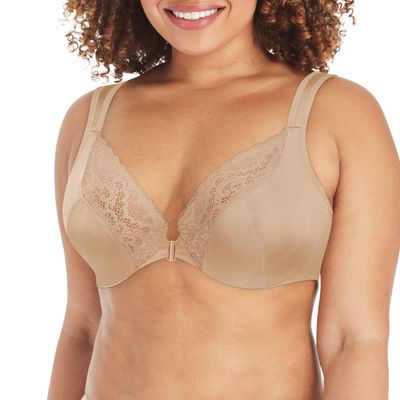Playtex Womens Secrets Dreamwire Front Close Bra, No Poke Smoothing Moisture-Wicking for Non-Slip Straps Bra, Taupe, 46DD US