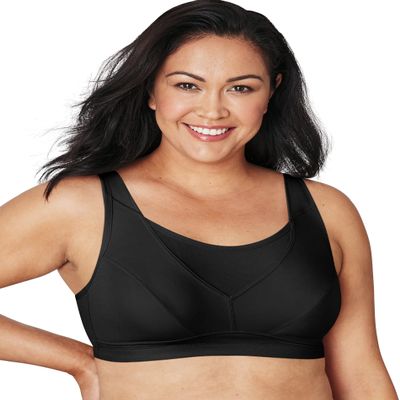 Playtex Womens Secrets Bounce Control Wirefree Bra, Anchorstrap Moisture Wicking Wireless Bra, Black, 44DDD US