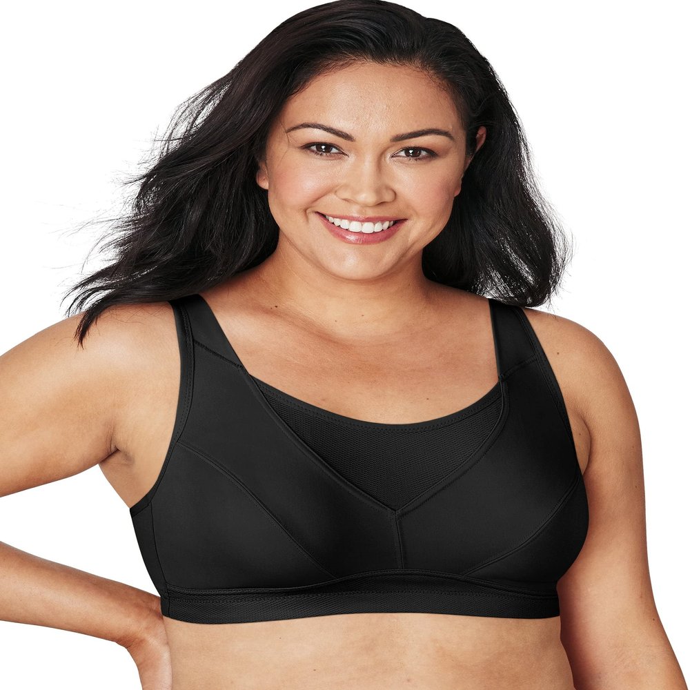 Playtex Womens Secrets Bounce Control Wirefree Bra, Anchorstrap Moisture Wicking Wireless Bra, Black, 44DDD US