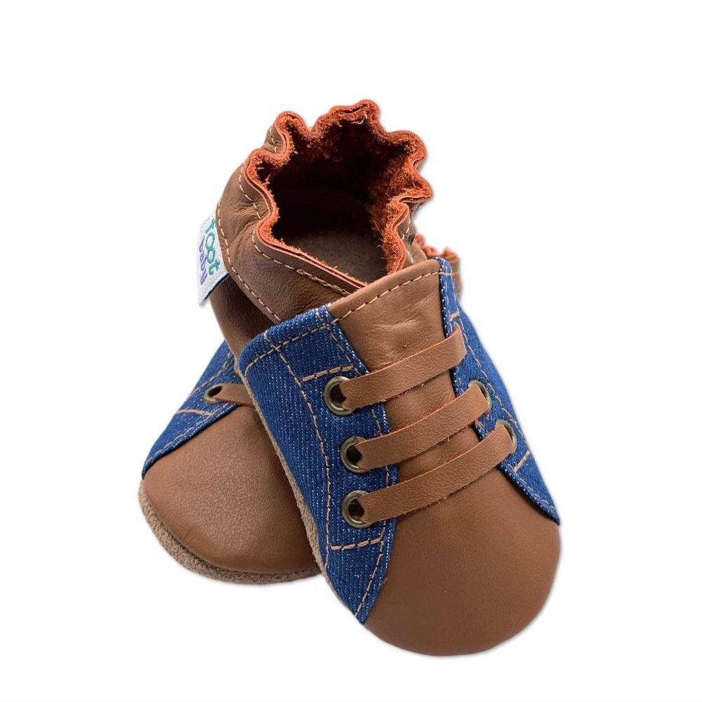 Real Leather Easy-on Baby Shoes (USA Brand) (Jeans and Whiskey, us_Footwear_Size_System, Infant, Age_Range, Medium, 6_Months, 9_Months)