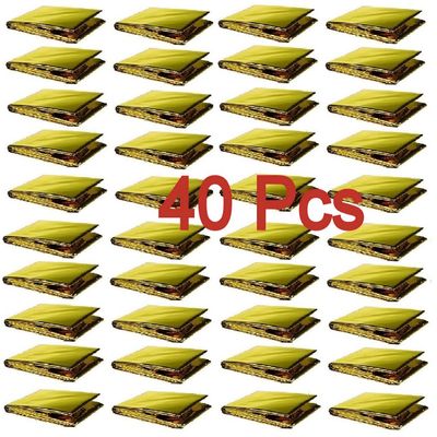 GALAXYLENSE Emergency Mylar Thermal Blanket for Survival First Aid Kits Army Outdoors Hiking Camping Bug Out Trauma Desert All Weather Condition Protection (40 Packs Gold)