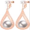 Clip On 14MM Big Pearl Dangle Formal Non Pierced Earrings for Women Costume Jewelry, 53.2mm, Rose Gold, Pearl view 1