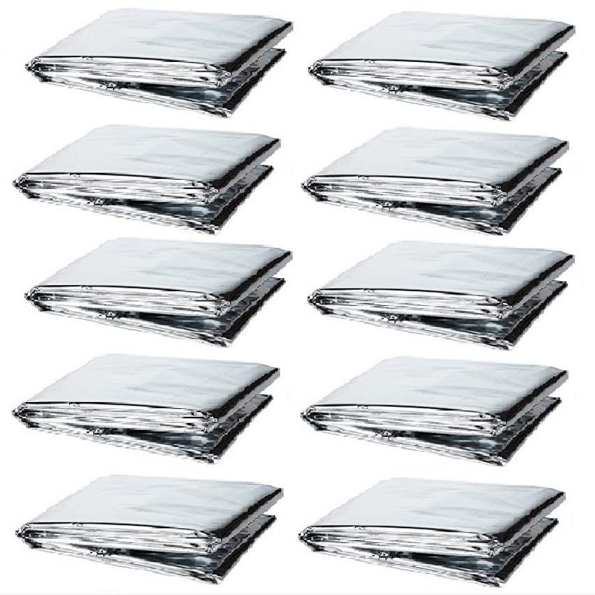 GALAXYLENSE 10 Packs Thermal Mylar Blanket Emergency for Survival First Aid Kits Army Outdoors Hiking Camping Bug Out Trauma Desert All Weather Condition Protection Silver Color