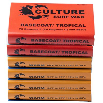 Culture Supply Surfboard Wax ~ 80g Bars | 6-Packs and 84 bar Cases | Tropical/Base | Warm | Cool | Cold | Wax Comb Included (Warmer Water Combo, 6-Pack)
