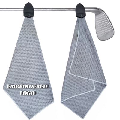 Muka 2 PC Personalized Golf Towel Embroidered Logo with Magnet Microfiber Waffle Texture Heavy-Duty 16x20 inch-Grey