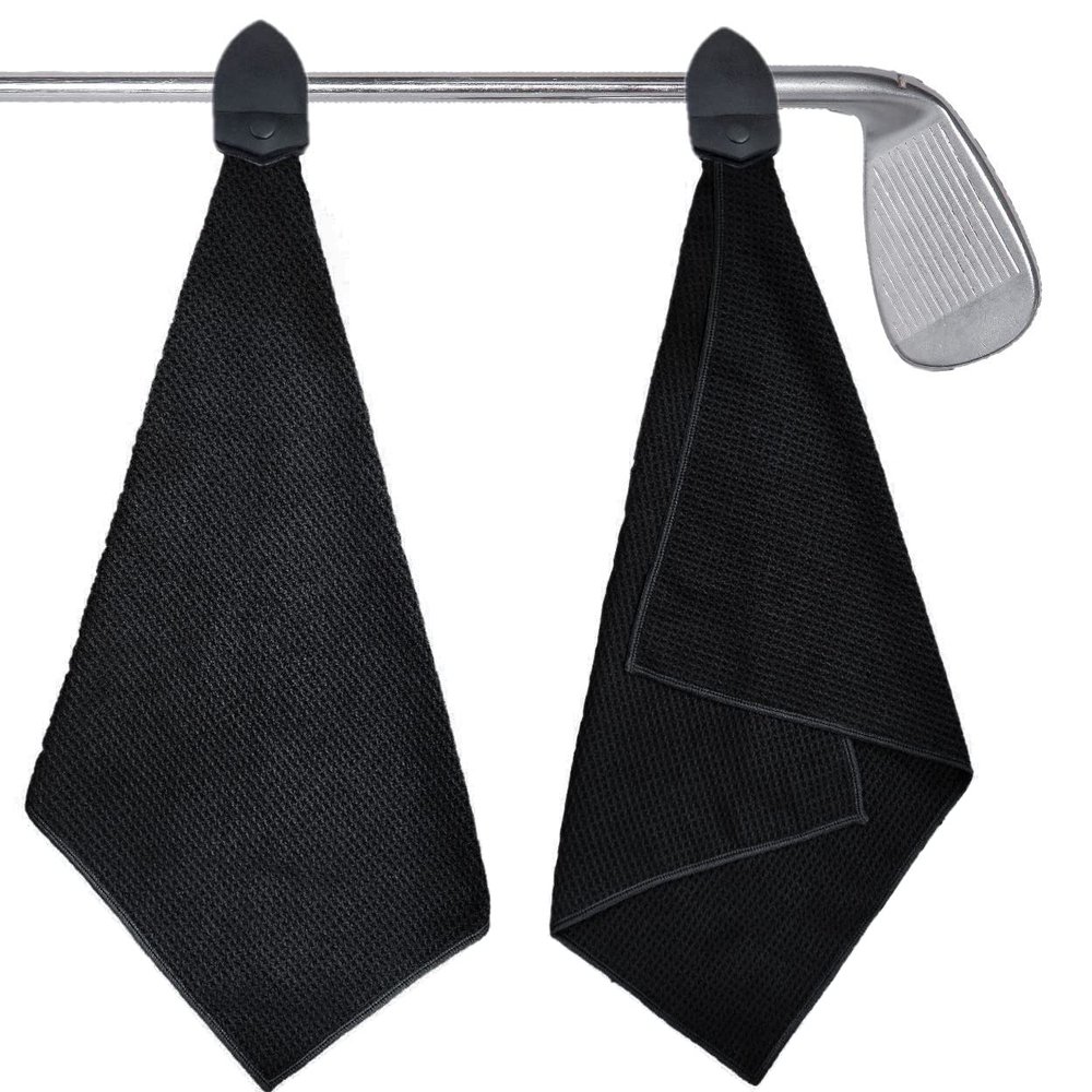 Muka 2 PC Microfiber Golf Towel with Magnet Waffle Texture Heavy-Duty 16x20 inch-Black