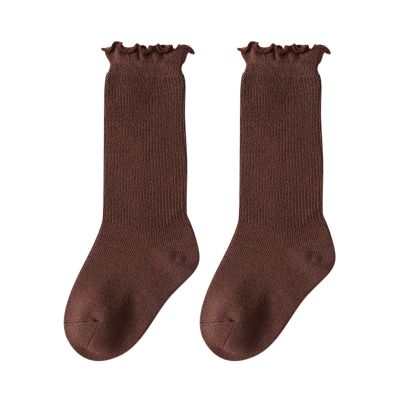 Baby Girls Knee High Socks Tube Ruffled Non Slip niform Stockings Toddlers School Leggings (A-Brown, 0-6 Months)
