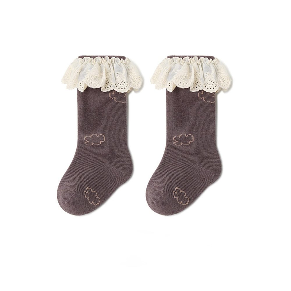 Knee High Socks Newborn Infants Girls Tube Ruffled niform Long Stockings Infant Non-Slip (a-Brown, 6-12 Months)