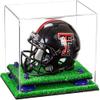 Better Display Cases Acrylic Mini - Miniature Football Helmet (not Full Size) Display Case with Clear Case, Dark Blue Risers and Turf Base (V45/A003) view 1