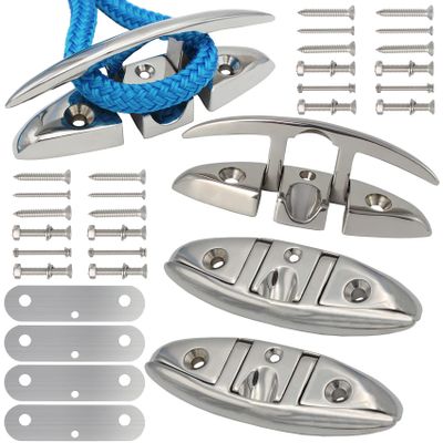 316 Stainless Steel 6 inch Folding Boat Cleat with Back Plate,Flip up Dock Cleat for Deck and Boat,Boat Tie Down Cleats Boat Dock Cleats Folding Cleat Pop Up Cleat Dock Cleats with Fasteners(4 Pack)