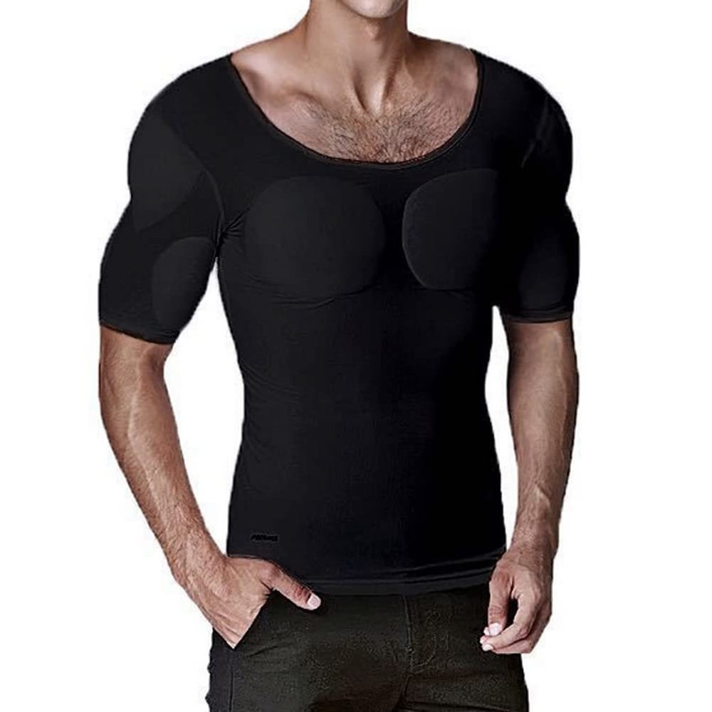 Men's Fake Muscle T-Shirt Multiple Styles to Choose Padded Enhancers Muscular Invisible Underwear,B,XL