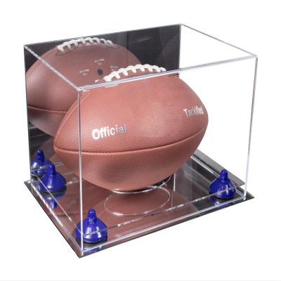 Better Display Cases Acrylic Football Display Case with Mirror, Dark Blue Risers, and Mirror Base (A004/V41)