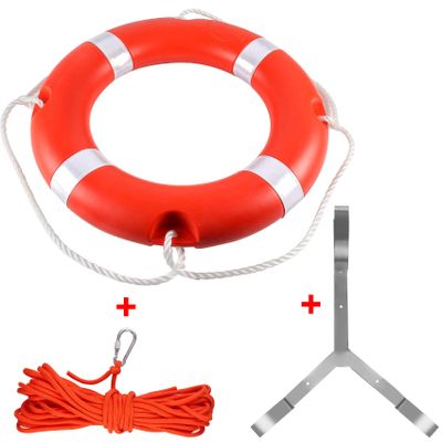 23" Life Ring Boat Safety Throw Ring with Water Floating Lifesaving Rope 50 and Bracket for Boating Safety - Orange