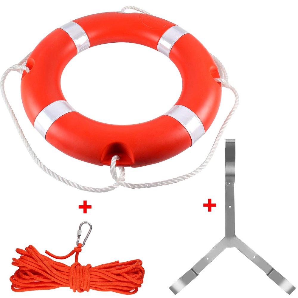 23" Life Ring Boat Safety Throw Ring with Water Floating Lifesaving Rope 50 and Bracket for Boating Safety - Orange