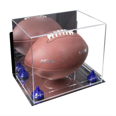 Better Display Cases Acrylic Football Display Case with Mirror Case,Navy Blue Risers , Wall Mount and Mirror Base (A004/V41)