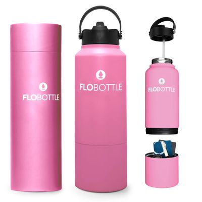 Flobottle, Stainless Steel Water Bottle with Straw, 28 Oz Insulated Bottle with Storage, Leak Proof, BPA-Free, Modern, Blissful Pink, 838.46 ml, Hiking, Cycling, Gym, Everyday Use
