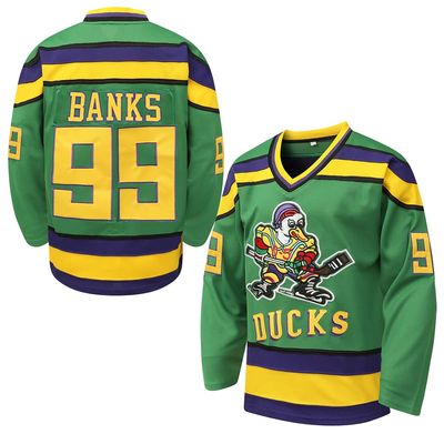 Tocament Mighty Ducks 99 Adam Banks,90s Movie Hockey Jersey Men Green,XL