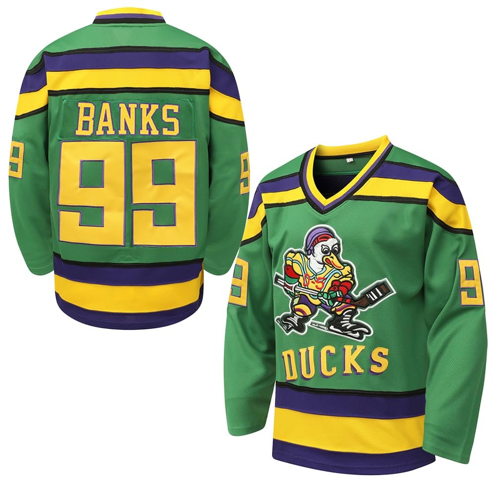Tocament Mighty Ducks 99 Adam Banks,90s Movie Hockey Jersey Men Green,XL