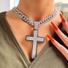Men Hip hop Shine Crystal Cross Pendant Necklace With 13mm Rhinestone Cuban Chain Iced Out Bling Necklaces Rock Fashion Jewelry (Stainless Steel B Gold-24inch(62cm)) view 2