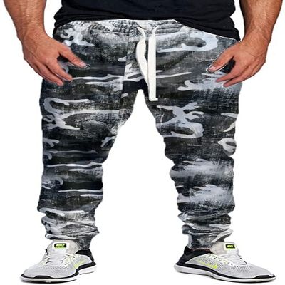 PROGO USA Men's Joggers Sweatpants Basic Fleece Marled Jogger Pant Elastic Waist (Small, B&W Camo)